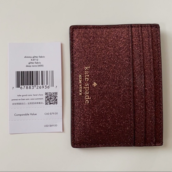 ♠️Kate Spade Shimmy Glitter Cardholder Card Holder Case Wallet Deep Nova Red NWT - Picture 6 of 7